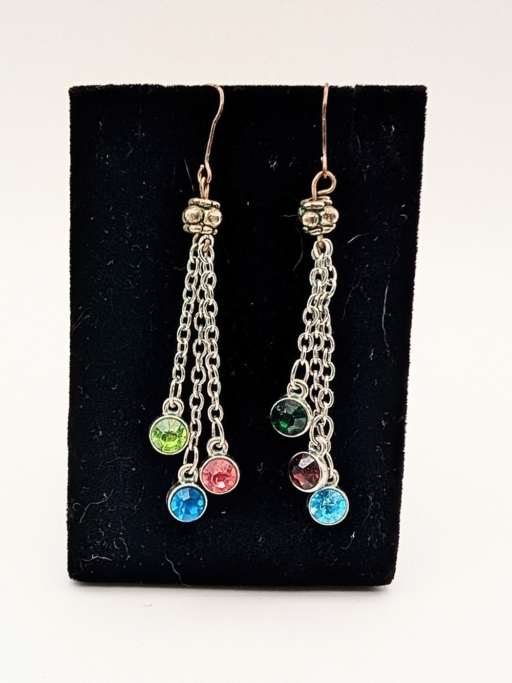 Artisan Multi-Color Crystal Drop Dangle Earrings - Silver Tone